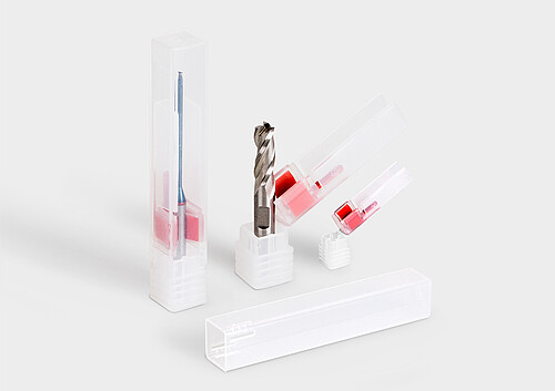 Packaging tube TopPack FoldBack Plastic packaging tube TopPack FoldBack for delicate tool tips.
